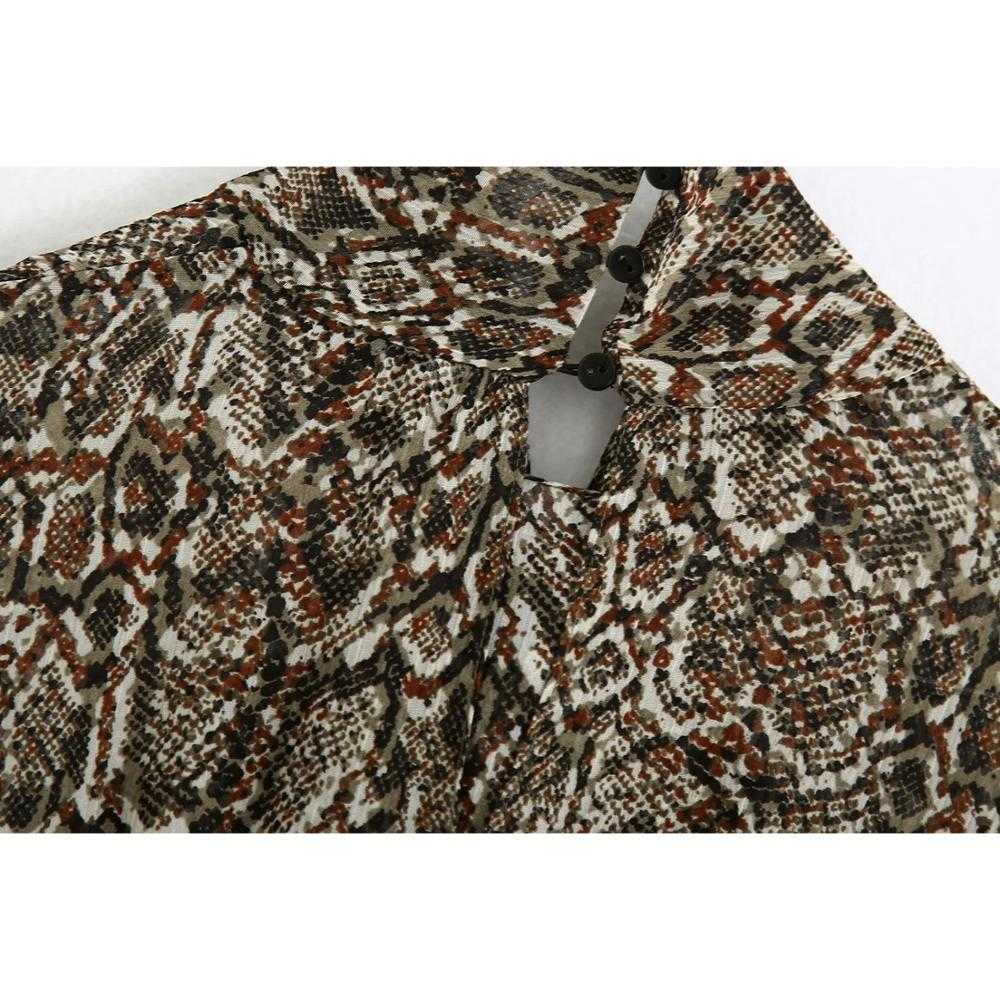 Women Dress Animal Print High Neck Long balloon sleeves Short Dress Belt Elastic waistband Lining vestidos femme robe 210709