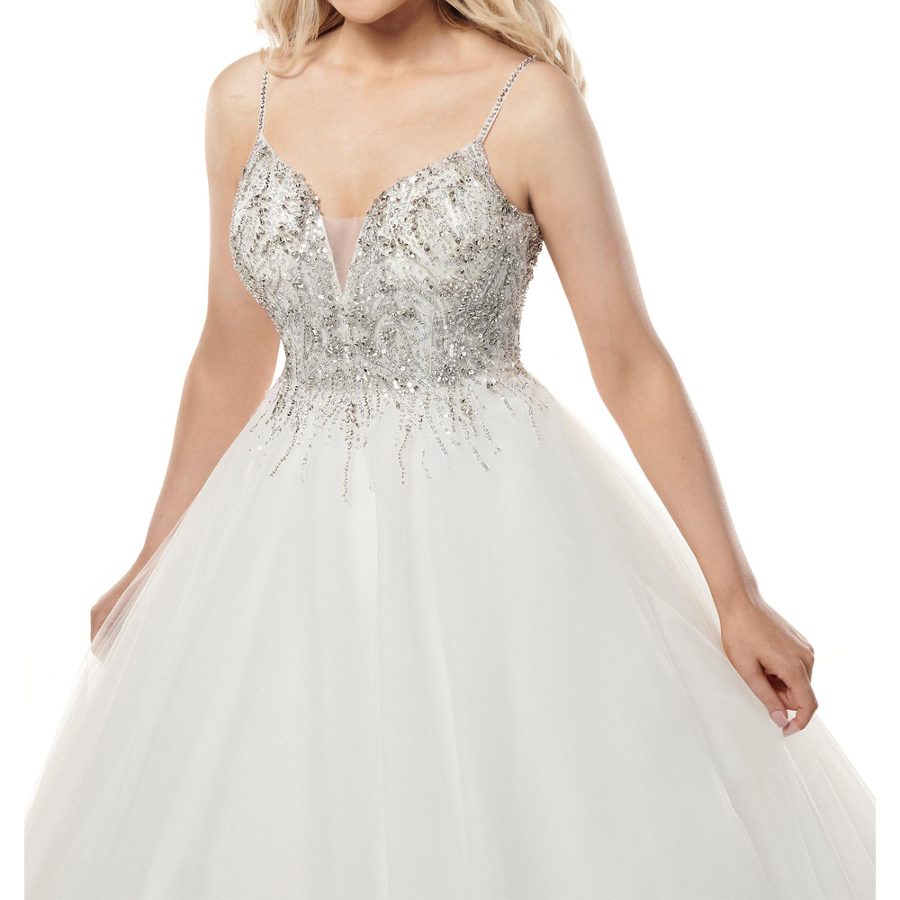 Glittering Sequin Embroidered Tulle Wedding Dress with a Plunging Sweetheart neckline Backless Bridal Gowns Sheer Bodice