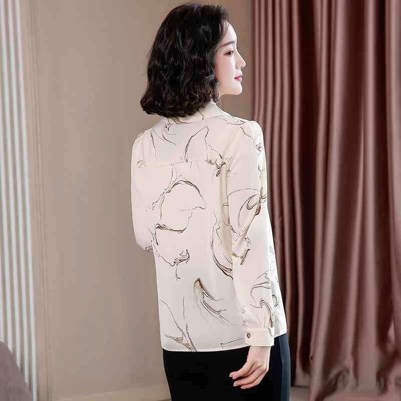 Korean Fashion Clothing Autumn Printed Chiffon Long Sleeve V-Neck Blouse Shirt Woman Blusa Office Shirts 02A 210420