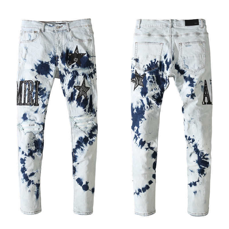 21 New Newamir Wash Splash Cashew Nut Flower Embroidery Five Pointed Star Hole Patch Elastic Slim Fit Jeans Men, Light blue
21 New Newamir Wash Splash Cashew Nut Flower Embroidery Five Pointed Star Hole Patch Elastic Slim Fit Jeans Men, Light blue