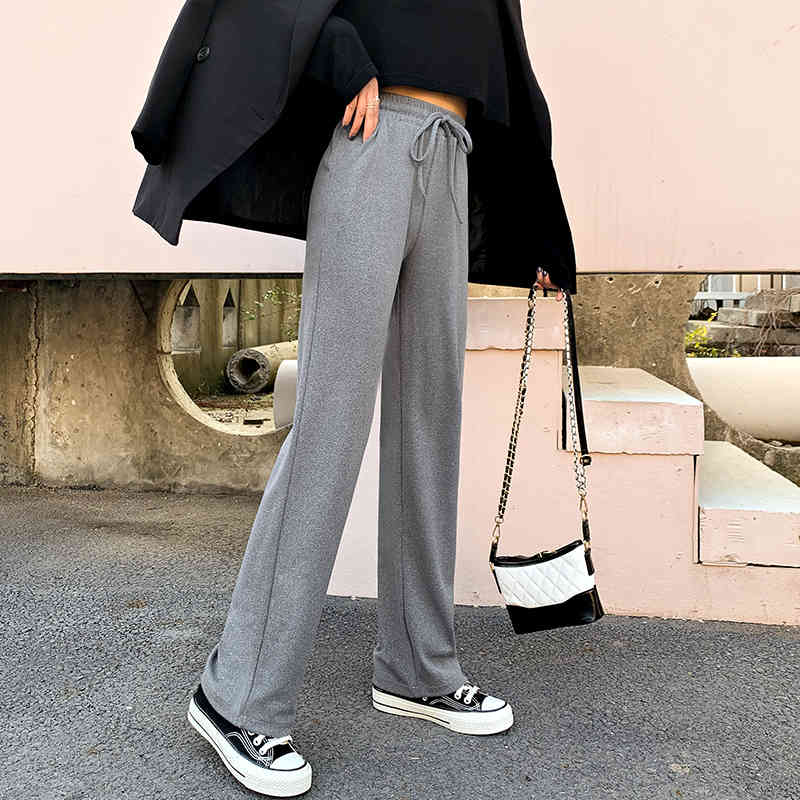 Wide Leg Pants Women's Ice Silk High Waist Loose Casual Womens Elegant Preppy Style Trousers Females 680B 210420