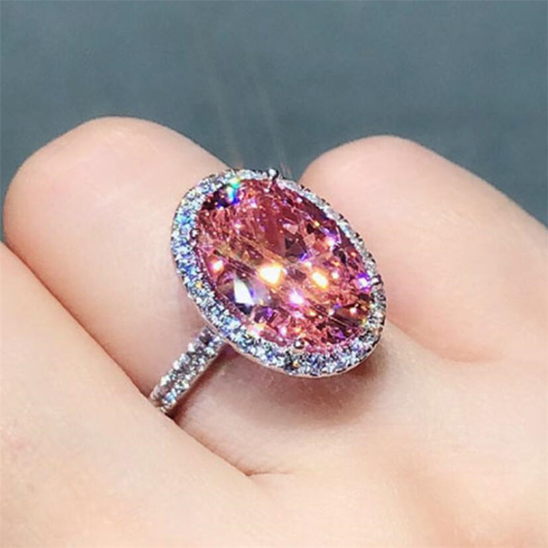 Choucong Brand Wedding Rings Luxury Jewelry 925 Sterling Silver Large Pink Topaz CZ Diamond Gemstones Eternity Women Engagement Band Ring For Lover Gi