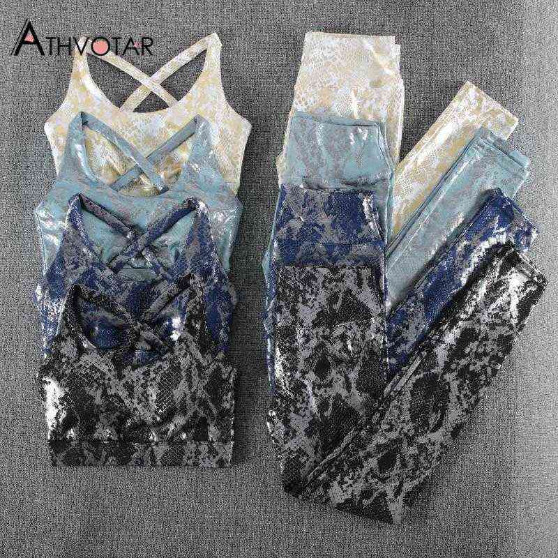 ATHVOTAR Two Piece Set Women Serpentine Snake Top and Pants Printed Leggings Fitness High Waist Tracksuits Sweat Suits 211105