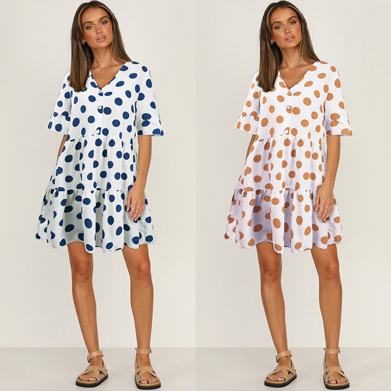 Women Dress V-neck Vintage Dot Dresses Plus Size Sexy Summer For Girls Fashion Clothes 210513