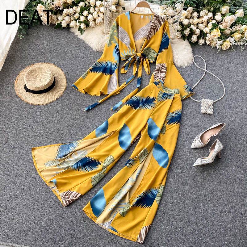 Women Split Long Pants Arrivals Printing V-neck Flare Sleeve Two Piece Set Fashion Spring Summer 11D65 210525, Yellow
Women Split Long Pants Arrivals Printing V-neck Flare Sleeve Two Piece Set Fashion Spring Summer 11D65 210525, Yellow