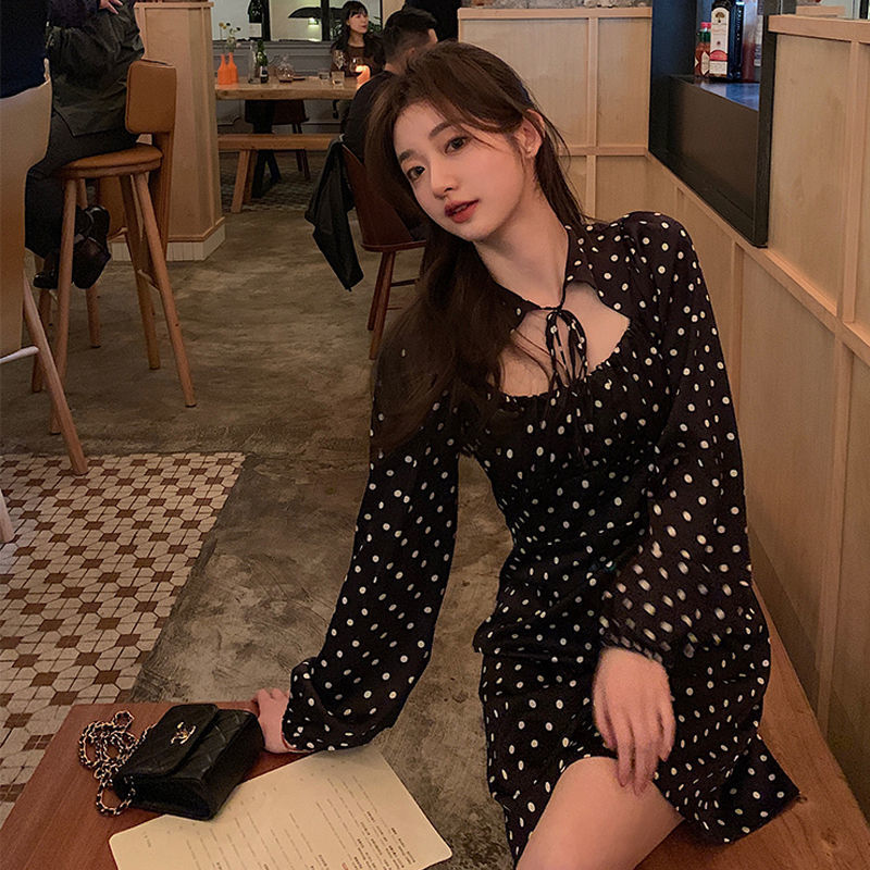 Summer Dress Female Vintage Elegant High Waist Dot Puff Sleeve Dress Evening Party Casual Chic Kawaii Women Korea Style 210521