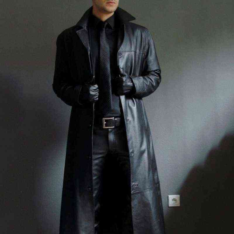 Spring Autumn Faux Leather Coat Men Jackets Coat Streetwear Mens Clothing Casual Plus Size Black Brown Long Jacket Overcoat 211111
