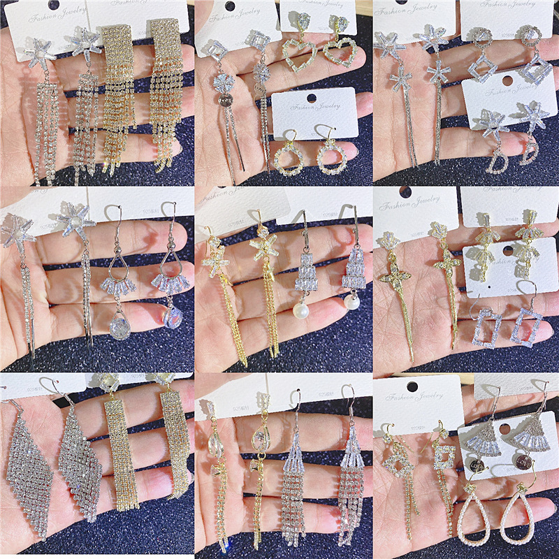 S925 Silver Needle Earrings Heart Flower Tassel Dangles Women Fashion Real Gold Plated Rhinestone Drop Earring Cubic Zirconia Party Wedding Jewelry Ch