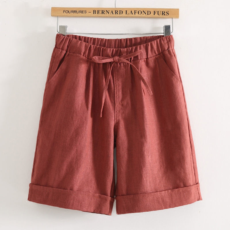 Summer Korea Fashion Women Knee Length Pants Plus Size Elastic Waist Loose Casual Straight Solid cotton linen D157 210512