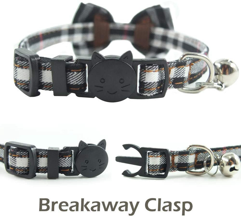 14 Colors Fashion Cat Collar Breakaway with Bell and Bow Tie Plaid Design Adjustable Safety Kitty Kitten British Style Collars Set 6.8-10.8in Blue