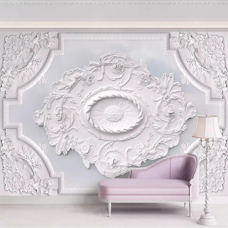 Custom Wallpaper 3D European Style White Flower Pattern Living Room Ceiling Murals Wallpaper Bedroom Waterproof