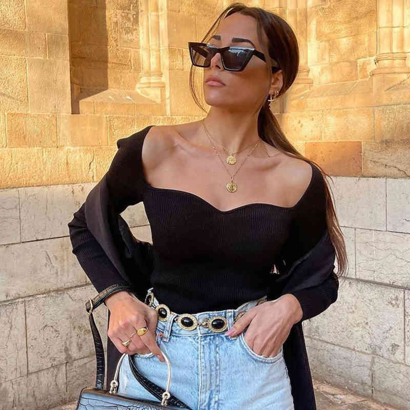 Vintage Women Stylish Knitted Shirt Spring-Autumn Fashion Ladies Bomb Knitwear Casual Female Chic Tops Girls Cute 210430
