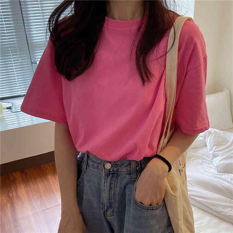 All Match Casual Minimalist Short Sleeves Female Basic Arrival Solid Loose Stylish Women Brief Tops T-shirt 210421