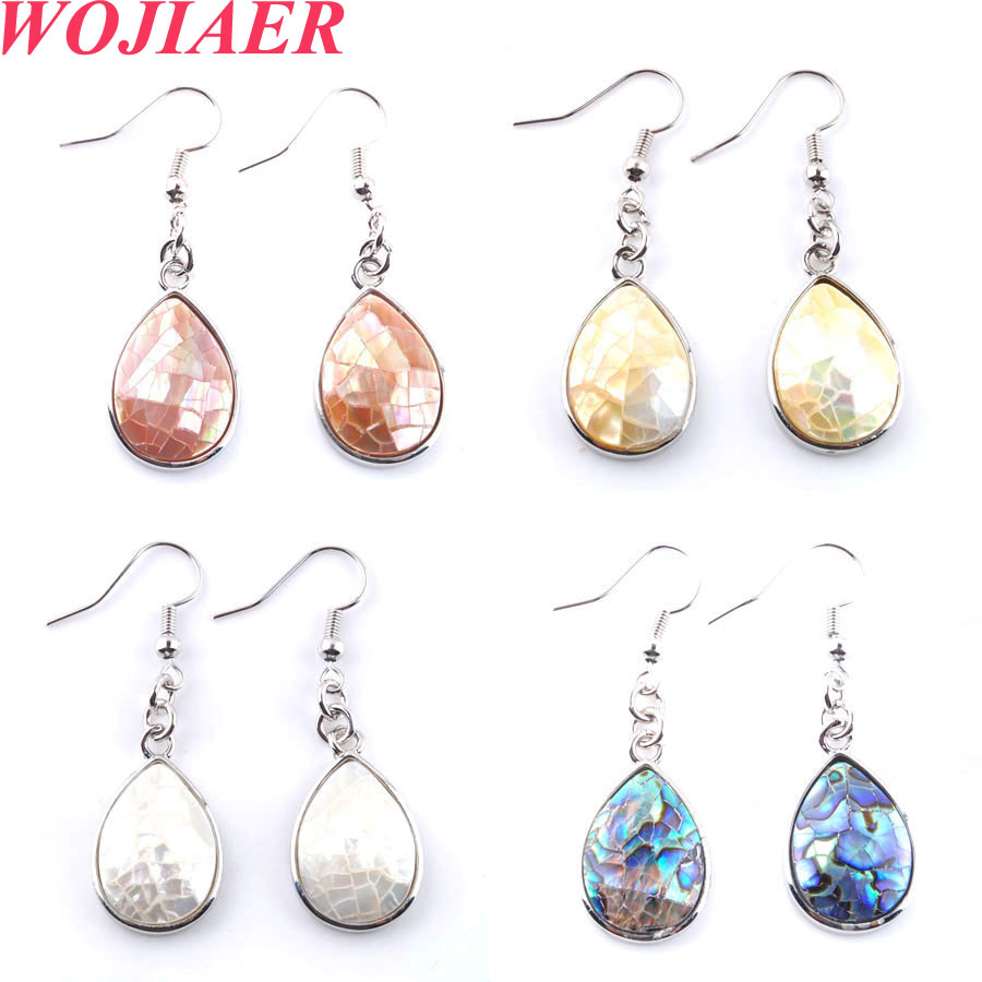 WOJIAER Natural Abalone Shell Dangle Earrings Teardrop Shaped Beads Hook Pendants Earring Jewelry BR330