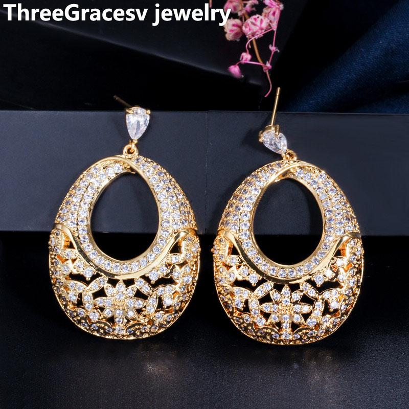 Dangle & Chandelier ThreeGraces African Cubic Zirconia Flower Yellow Gold Vintage Big Round Drop Party Earrings Jewelry For Women ER053, Silver
Dangle & Chandelier ThreeGraces African Cubic Zirconia Flower Yellow Gold Vintage Big Round Drop Party Earrings Jewelry For Women ER053, Silver
