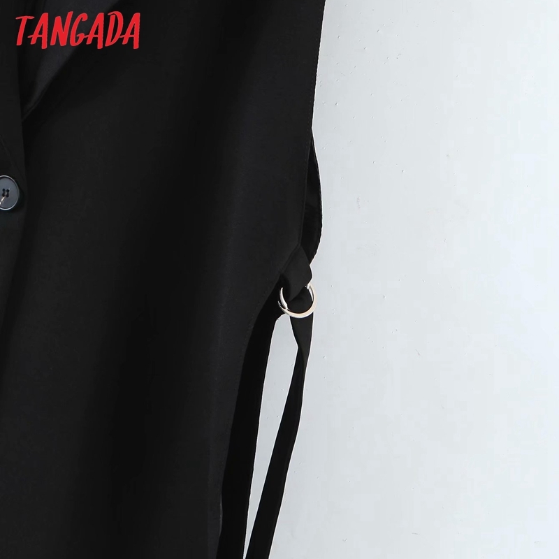 Women Black Sleeveless Vest Jacket Office Ladies Wear Casual Suit Waistcoat Pockets Outwear Tops QD10 210416