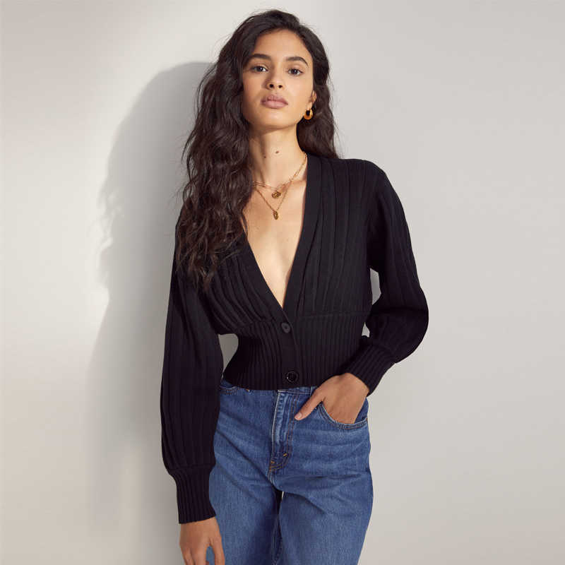 DGLUKE Fashion Knitted Cropped Cardigan Sweater V-Neck Long Sleeve Buttons Jumper Knitwear Spring Autumn Short Jacket Green 211011Z