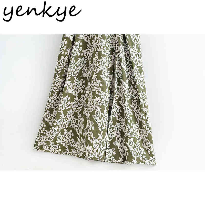 YENKYE Vintage Floral Print Holiday Summer Boho Dress Women Deep V Neck Batwing Sleeve Sexy Slits A-line Long Maxi Dress Robe 210515