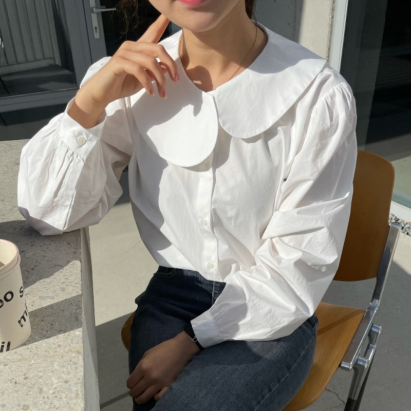 Soft Striped Blouse Women's Spring Irregular Peter Pan Collor Single Breasted Long Sleeve Shirt Female 5B732 210427