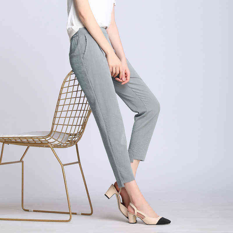 HLBCBG Women Casual Harajuku Spring Summer Plus Size Trousers Solid Elastic Waist Cotton Linen Pants Ankle Length Harem Pants 211112wtt