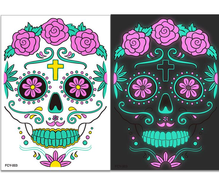 2021 Halloween Temporary Face Tattoos Glow in the Dark Spider Web Scar Roses FullFace Mask Tattoo Stickers for Women Men