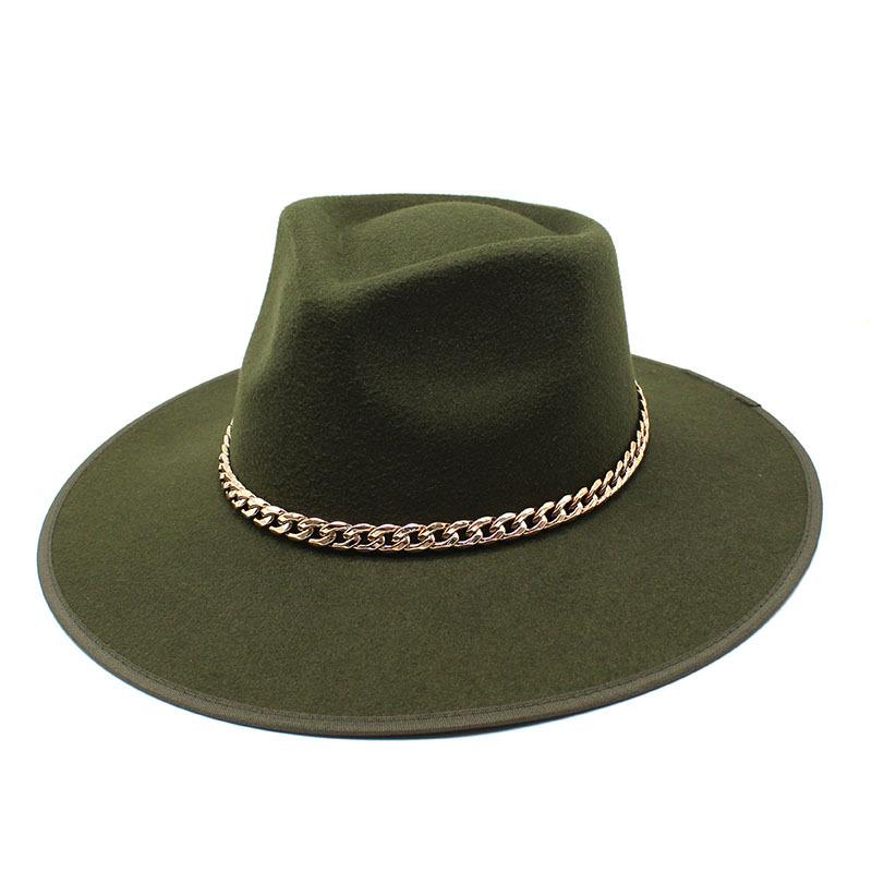 Wide Brim Hats Women Gold Chain Felt Fedora Hat Men Panama Winter Wool Vintage Jazz Gentleman Wholesale