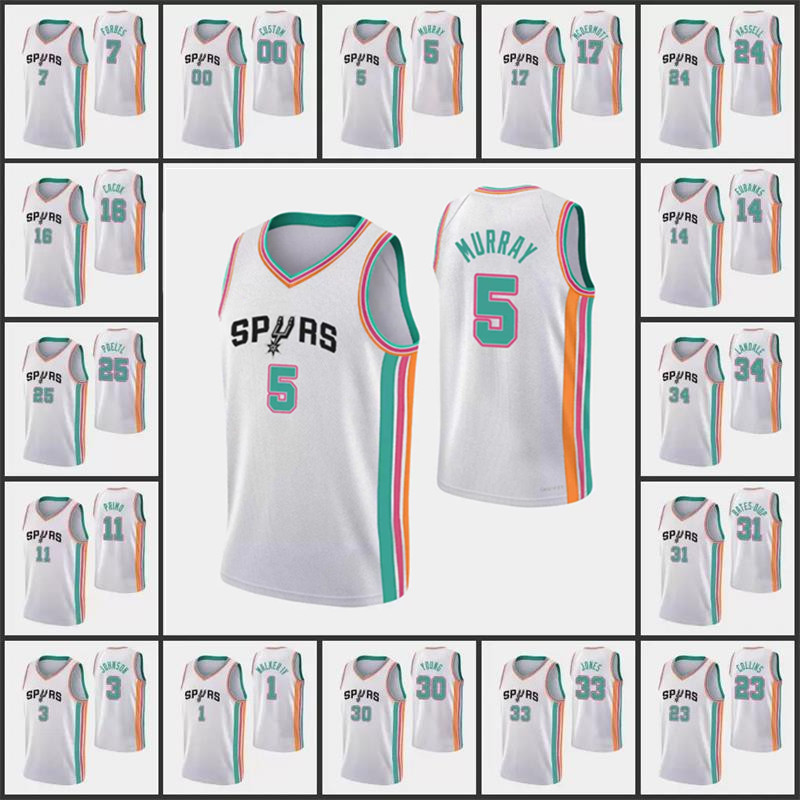 Dejounte 5 Murray Derrick 4 White Custom SAS Basketball Jerseys Keldon 3 Johnson Manu 20 Ginobili spur Lonnie 1 Walker Jakob 25 Poeltl 31 Bates-Diop 75th anniversary, Colour 6
Dejounte 5 Murray Derrick 4 White Custom SAS Basketball Jerseys Keldon 3 Johnson Manu 20 Ginobili spur Lonnie 1 Walker Jakob 25 Poeltl 31 Bates-Diop 75th anniversary, Colour 6