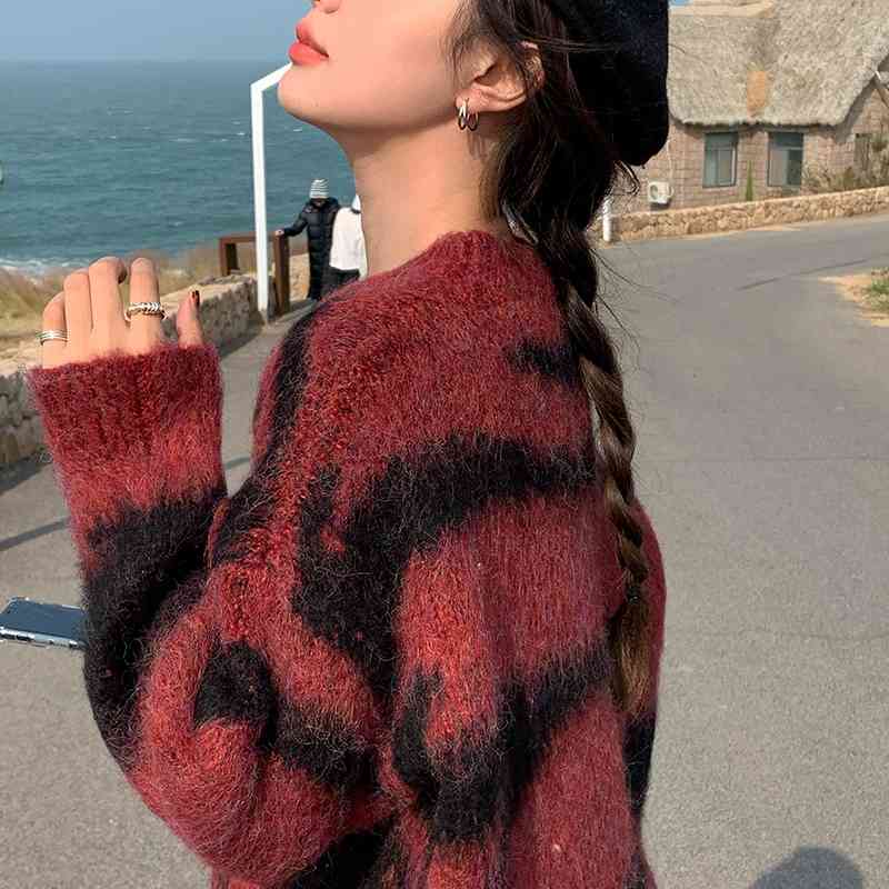 2 Colors autumn and winter casual mohair knitted sweaters womens stripe soft sweaters and pullovers womens (R99461) 210423