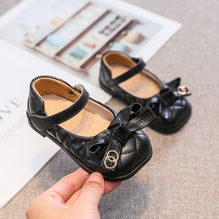 

Girls Single Shoes Spring Bow Princess Shoes 2022 Childrens Baby soft bottom Fashion Casual Leather Shoe Kids, Black