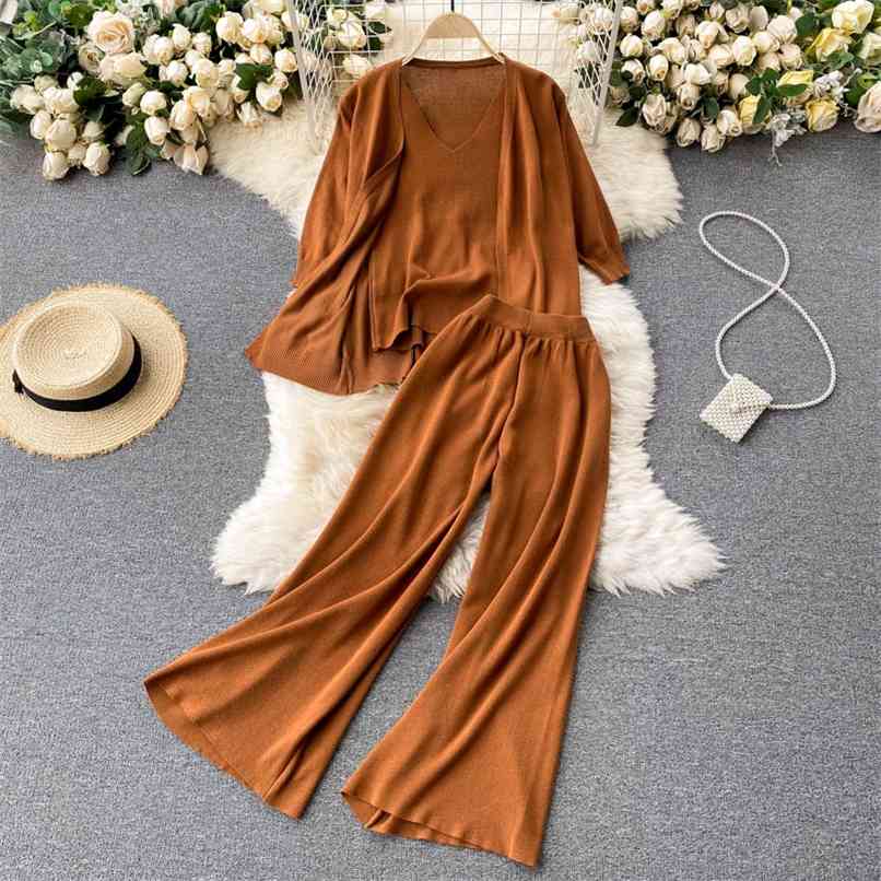 Spring Fall Candy Color Knitted 3 Piece Sets Women Cardigans + Camisole Pants Fashion Suit Elegant Ladies Set 210602, Brown
Spring Fall Candy Color Knitted 3 Piece Sets Women Cardigans + Camisole Pants Fashion Suit Elegant Ladies Set 210602, Brown