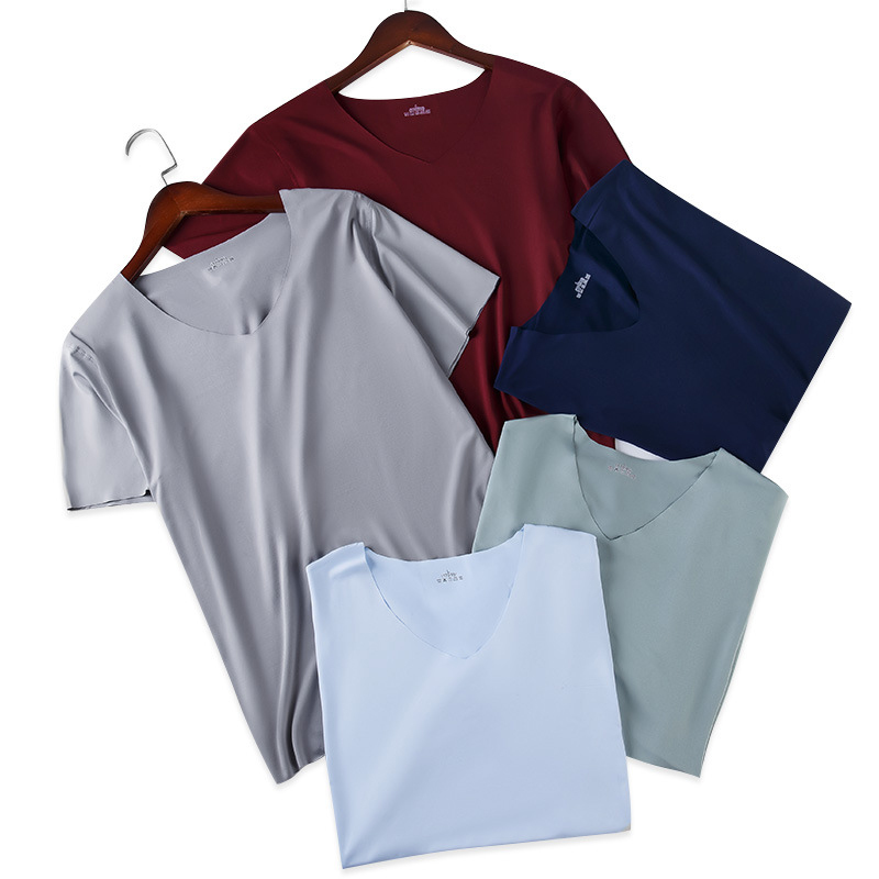New Solid Color T Shirt Mens Fashion Polyester V-neck T-shirts Summer Short sleeve Tee Boy Skate Tshirt Tops Plus Size 210408