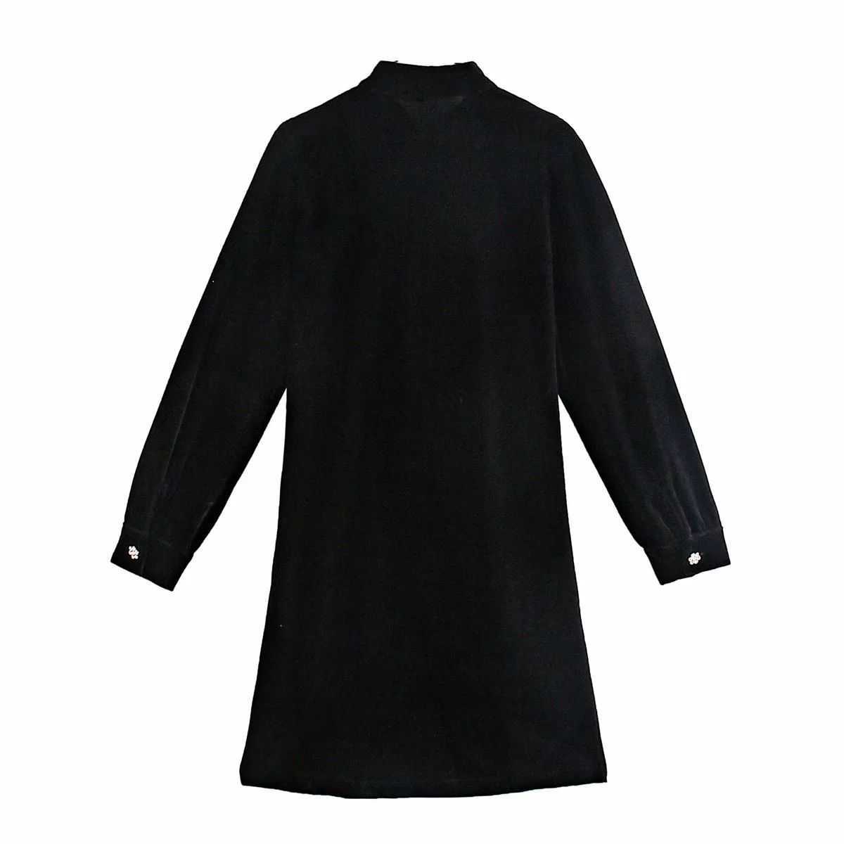 Women Velvet Dress Gem Buttons Long Sleeves Short Mini Dress Elegant Chic Lady Fashion Woman Dresses 210709