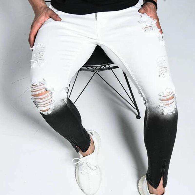 Fashion Men's Skinny Stretch Ripped Male Jeans Slim Fit Denim Trousers Gradient White Black Skinny Jeans Men#5 X0621
Fashion Men's Skinny Stretch Ripped Male Jeans Slim Fit Denim Trousers Gradient White Black Skinny Jeans Men#5 X0621