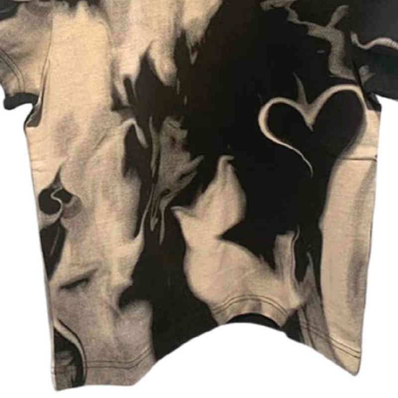 KUSAHIKI Korean Tie Dye Short Graphic Tee Causal Short Sleeve O-neck Woman Tshirts Summer New High Waist Tshirt 6G940 210427