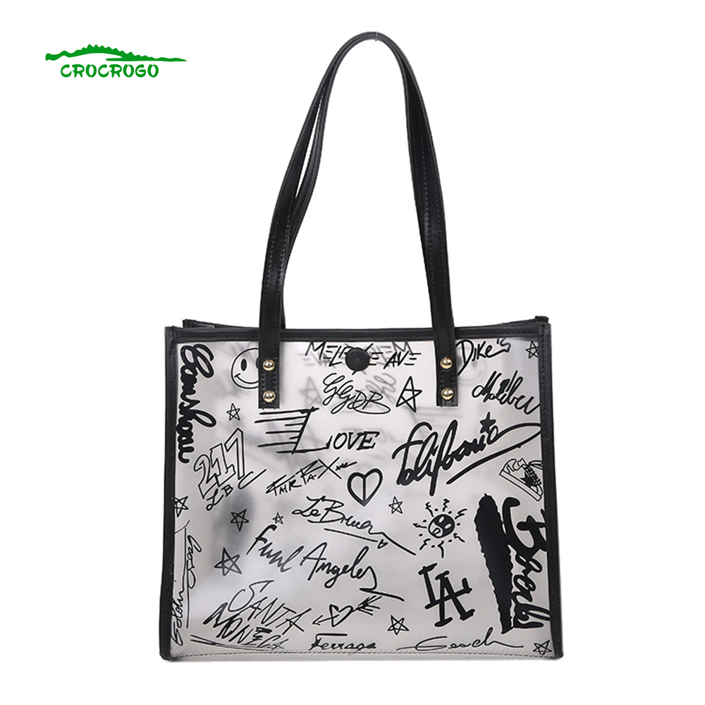 Women Large Capacity Casual Shopping Fashion Travel Personality Graffiti Matte PVC Transparent Change Handbag, Small black-a
Women Large Capacity Casual Shopping Fashion Travel Personality Graffiti Matte PVC Transparent Change Handbag, Small black-a