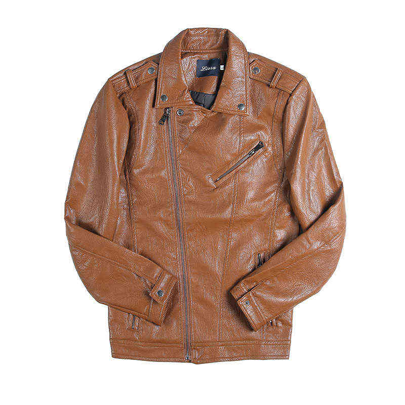 High Quality Autumn Winter Fashion Diagonal Zipper Pu Leather Jacket Men Clothing Slim Fit Turn Down Collar Casual Coat 3XL 211111