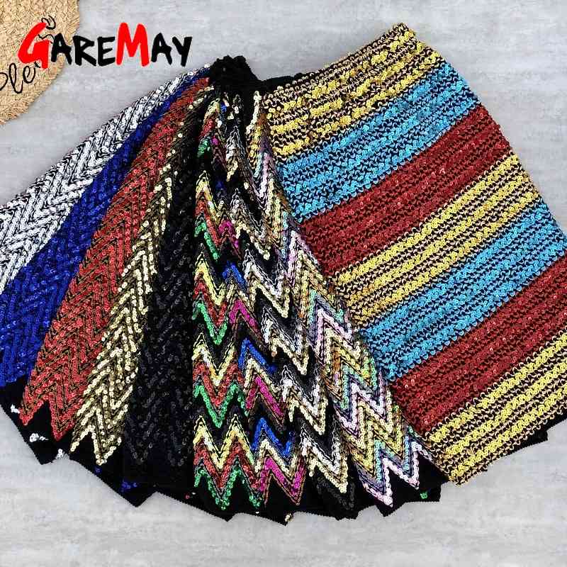 Colorful Sequin Skirts Women Bodycon Pencil Ladies Elastic Stripe Chic Slim Party Female High Waisted Elegant 210428