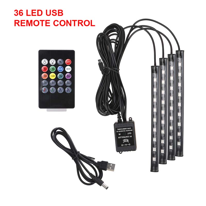 LED RGB Atmospheres Strip Light 24/36/48 LED-Wireless Remote Voice Control Foot Lamps Auto Decorative Atmosphere Lights Car Strips Lamp