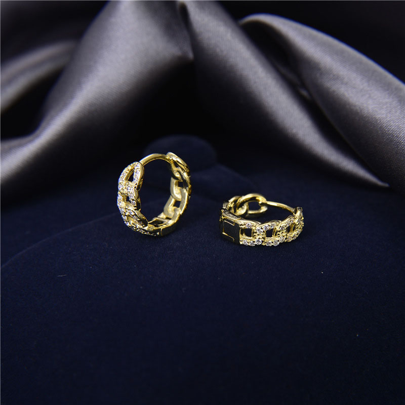 100% 925 Sterling Silver Hoop Earrings Diamond Chain Circle EARRINGS Women Girls Wedding Party Jewelry Gold earrings with Retail Box Factory wholesale
