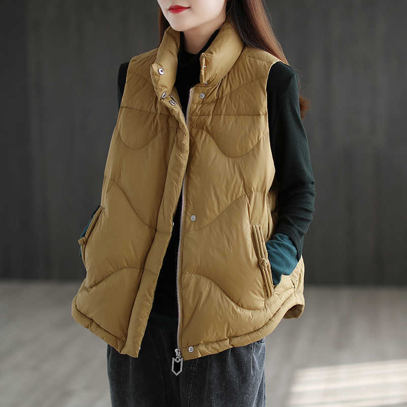 Women Winter Autumn Down Vest Black Stand Collar Gilet Sleeveless Puffer Parkas Female Waistcoat Duck 210909wtt