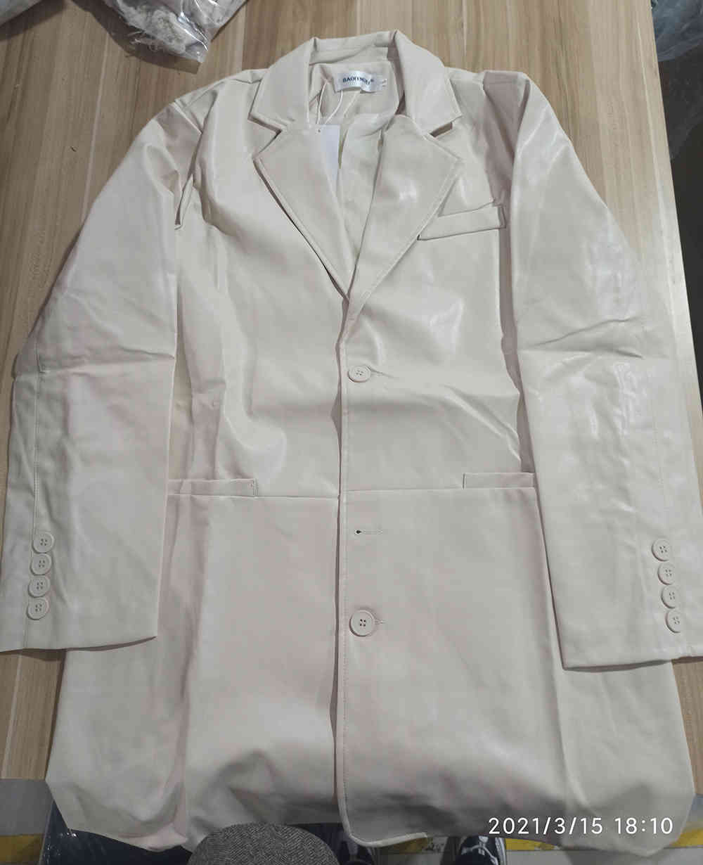 IEFB /men's Wear Spring Autumn PU Leather Notched Collar Blazers Male Loose All-match Single Breasted Suit Coat 9Y3988 210524