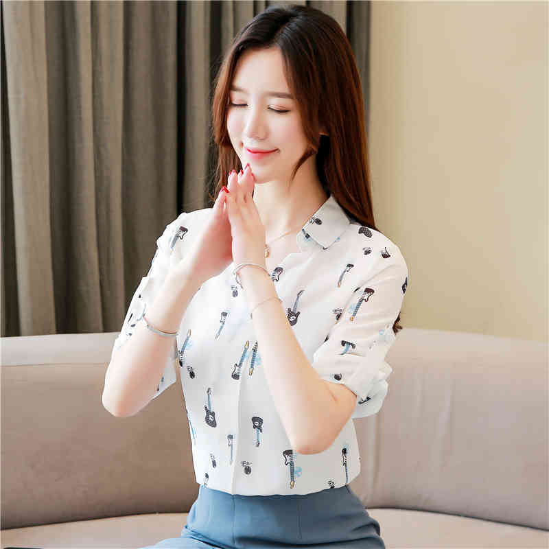 Fashion Elegant Long Sleeve Women Tops Autumn Loose Clothing V-neck Chiffon Slim Casual Blouses 5997 50 210510