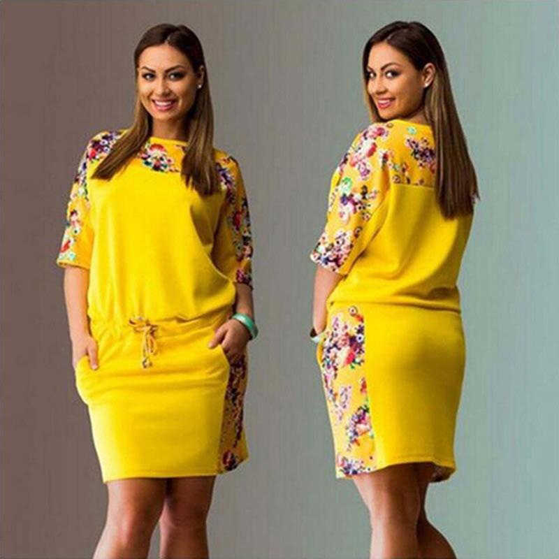 6XL Large Size Summer Dres Vestidos Plus Casual Straight Floral Print Big Ladies Party es 210623