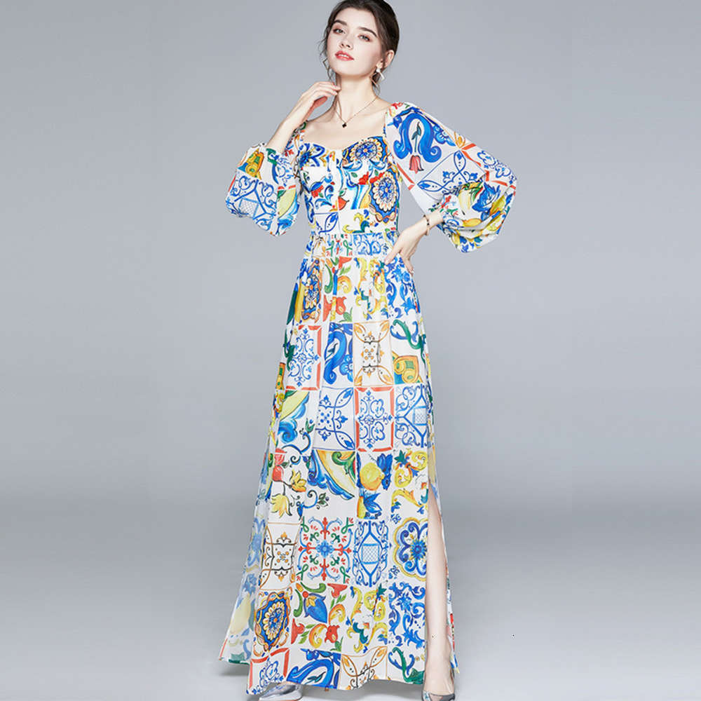 New Autumn Women Long Lantern Sleeve Backless Sexy Split Party Dress Runway Blue and White Flower Maxi Dress
New Autumn Women Long Lantern Sleeve Backless Sexy Split Party Dress Runway Blue and White Flower Maxi Dress
