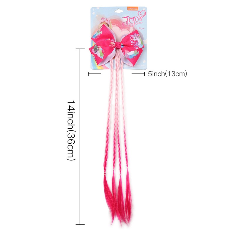 Jojo Siwa Pigtail Hair Clip for Girls Unicorn Cartoon Print Hair Bows with Colorful Wig Hairgrip Accessories by boom2016