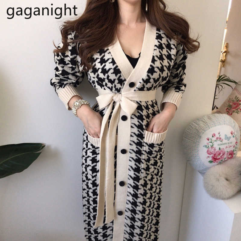 Vintage Fashion Women Knitted Long Cardigan Single Breasted Chic Korean Sash Outwear Kardigan Sweater Autumn Winter 210601