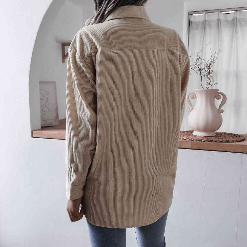Shirts For Women Casual Loose Spring Autumn Corduroy Purple Long Sleeve Button Up Collared Ladies Tops Fashion New Blouses 210415