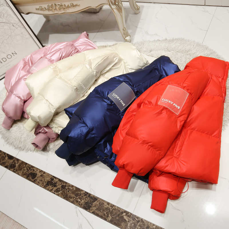 90% White Duck Down Jacket Winter Women Stand Collar Female Thick Coat Loose Oversized Womens Short Parka 211008