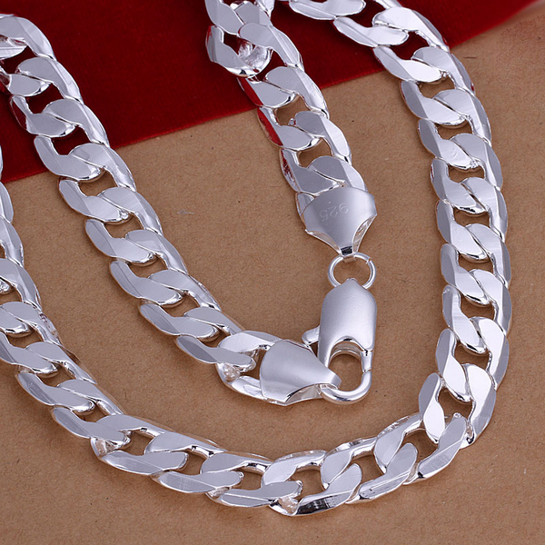 12 mm Curb Chain Necklace for Men Silver 925 Necklaces Chain Choker Man Fashion Male Jewelry Wide Collar Torque Colar
