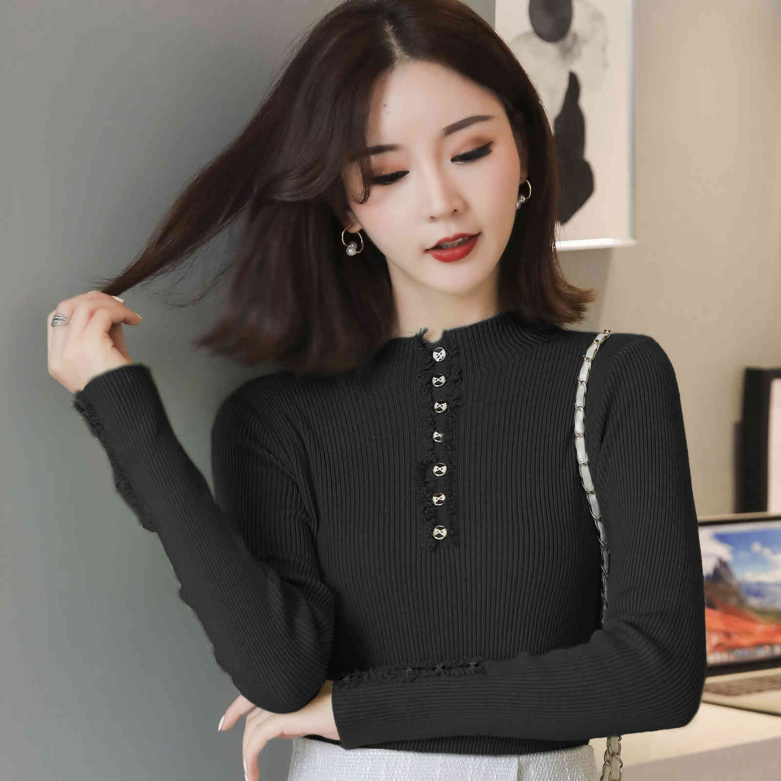 Autumn and Winter Long Sleeve Slim Solid 7 Colors Women Sweater and Pullover Knitted Sweater Bottoming Shirt 6507 50 210518